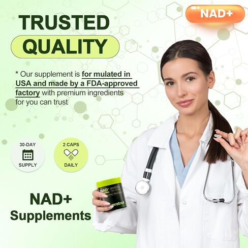 مكمل NAD، ليبوسومال نيكوتيناميد ريبوسيد ريسفيراترول 250 مجم، بديل NMN، مكمل NAD عالي النقاء للنساء والرجال، مضاد للشيخوخة، طاقة خلوية، تركيز عقلي - 60 كبسولة in Kuwait