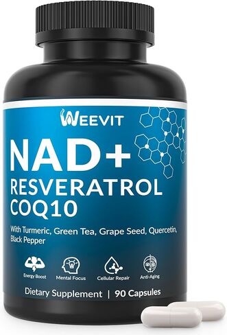 WEEVIT NAD+ Resveratrol Supplement with COQ10, Quercetin, Turmeric, NAD+ Supplement for Men and Women - Energy, Focus & Anti-Aging Support - Gluten Free, Non-GMO in Kuwait