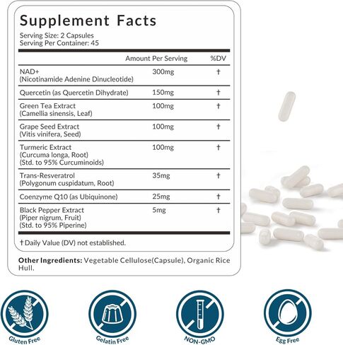 WEEVIT NAD+ Resveratrol Supplement with COQ10, Quercetin, Turmeric, NAD+ Supplement for Men and Women - Energy, Focus & Anti-Aging Support - Gluten Free, Non-GMO in Kuwait