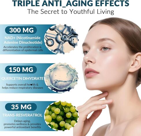 WEEVIT NAD+ Resveratrol Supplement with COQ10, Quercetin, Turmeric, NAD+ Supplement for Men and Women - Energy, Focus & Anti-Aging Support - Gluten Free, Non-GMO in Kuwait