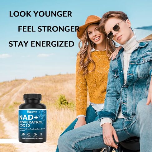 WEEVIT NAD+ Resveratrol Supplement with COQ10, Quercetin, Turmeric, NAD+ Supplement for Men and Women - Energy, Focus & Anti-Aging Support - Gluten Free, Non-GMO in Kuwait