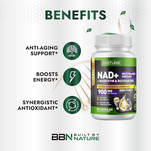 مكمل NAD من صنع الطبيعة - مكمل NAD+ مع نيكوتيناميد ريبوسيد 500 مجم، كيرسيتين وترانس ريسفيراترول - مكمل NAD Plus/NR - مكمل NAD ريسفيراترول للنساء والرجال - 90 كبسولة in Saudi Arabia