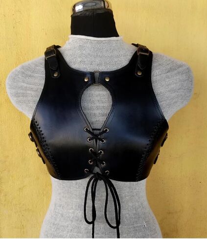 ARTIZANSTORE Medieval Leather Woman Black Viking Chest- Armor LARP cosplay Cuirass Armor viking Halloween Costume Armor in Saudi Arabia