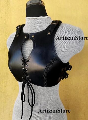ARTIZANSTORE Medieval Leather Woman Black Viking Chest- Armor LARP cosplay Cuirass Armor viking Halloween Costume Armor in Saudi Arabia