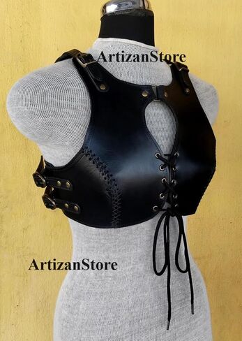 ARTIZANSTORE Medieval Leather Woman Black Viking Chest- Armor LARP cosplay Cuirass Armor viking Halloween Costume Armor in Saudi Arabia