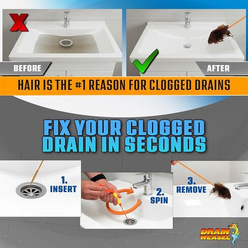 أداة إزالة انسداد الشعر من FlexiSnake Drain Weasel PowerSnake - مثقاب ثعبان السباكة لتنظيف الدش، وحوض الاستحمام، والحمام مع موصل الحفر، ومقبض دوار و3 عصا، بطول 91.44 سم، صنع في الولايات المتحدة الأمريكية in Kuwait