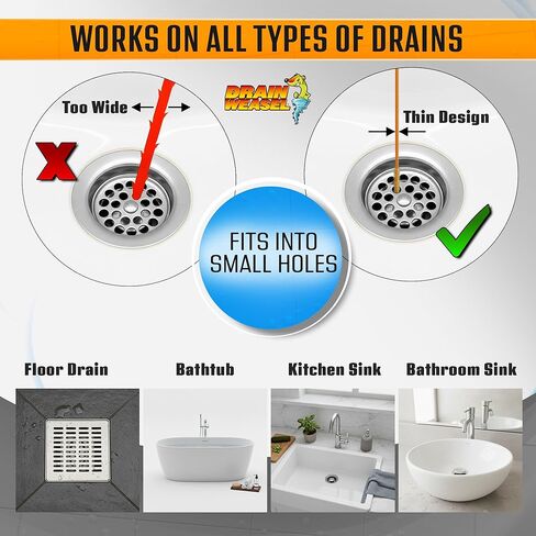 أداة إزالة انسداد الشعر من FlexiSnake Drain Weasel PowerSnake - مثقاب ثعبان السباكة لتنظيف الدش، وحوض الاستحمام، والحمام مع موصل الحفر، ومقبض دوار و3 عصا، بطول 91.44 سم، صنع في الولايات المتحدة الأمريكية in Kuwait