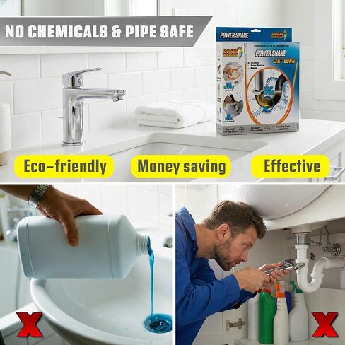 أداة إزالة انسداد الشعر من FlexiSnake Drain Weasel PowerSnake - مثقاب ثعبان السباكة لتنظيف الدش، وحوض الاستحمام، والحمام مع موصل الحفر، ومقبض دوار و3 عصا، بطول 91.44 سم، صنع في الولايات المتحدة الأمريكية in Kuwait