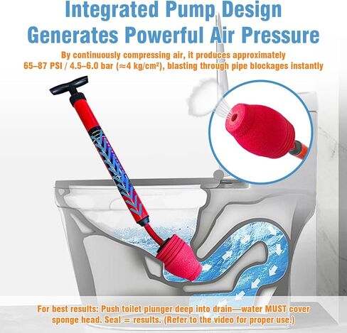 Toilet Plunger, High-Pressure Plungers for Bathroom, Toilet Brush and Plunger Set - Powerful Air Drain Unclogger & Heavy-Duty Clog Remover for Bathroom Drains, and Clogged Pipes in Saudi Arabia