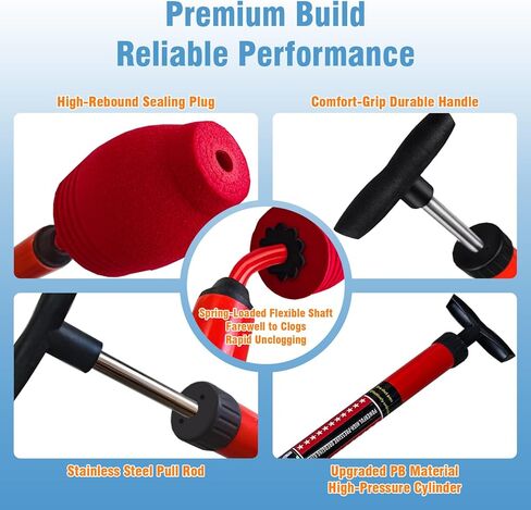 Toilet Plunger, High-Pressure Plungers for Bathroom, Toilet Brush and Plunger Set - Powerful Air Drain Unclogger & Heavy-Duty Clog Remover for Bathroom Drains, and Clogged Pipes in Saudi Arabia