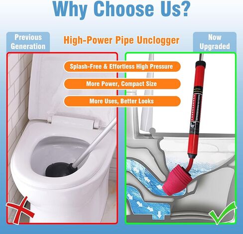 Toilet Plunger, High-Pressure Plungers for Bathroom, Toilet Brush and Plunger Set - Powerful Air Drain Unclogger & Heavy-Duty Clog Remover for Bathroom Drains, and Clogged Pipes in Saudi Arabia