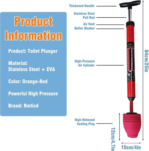 Toilet Plunger, High-Pressure Plungers for Bathroom, Toilet Brush and Plunger Set - Powerful Air Drain Unclogger & Heavy-Duty Clog Remover for Bathroom Drains, and Clogged Pipes in Saudi Arabia