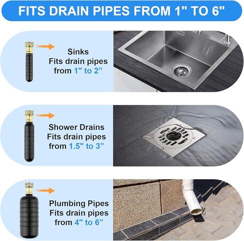 مجموعة من 3 قطع من أدوات تنظيف المجاري، تناسب أنابيب من 1 بوصة إلى 6 بوصات، أداة فك ضغط المياه لأحواض الحمام، والاستحمام، وحمامات السباحة، وأحواض المطبخ، والمصارف الرئيسية in Kuwait