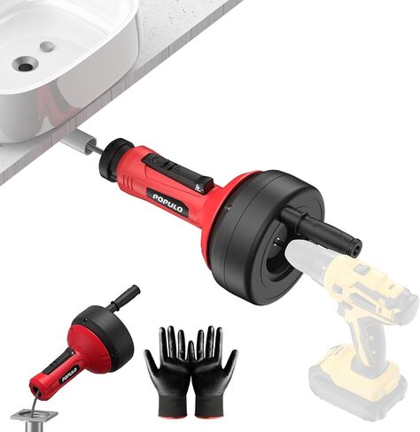 POPULO تغذية تلقائية 17FT استنزاف ثعبان اوجير لأنابيب 3/4 "-2"، السباكة استنزاف ثعبان اوجير مع محول الحفر، بالوعة مزيل الشعر استنزاف الثعبان للمطبخ والحمام وحوض الاستحمام، PMDA-5 in Kuwait