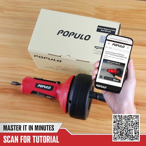 POPULO تغذية تلقائية 17FT استنزاف ثعبان اوجير لأنابيب 3/4 "-2"، السباكة استنزاف ثعبان اوجير مع محول الحفر، بالوعة مزيل الشعر استنزاف الثعبان للمطبخ والحمام وحوض الاستحمام، PMDA-5 in Kuwait