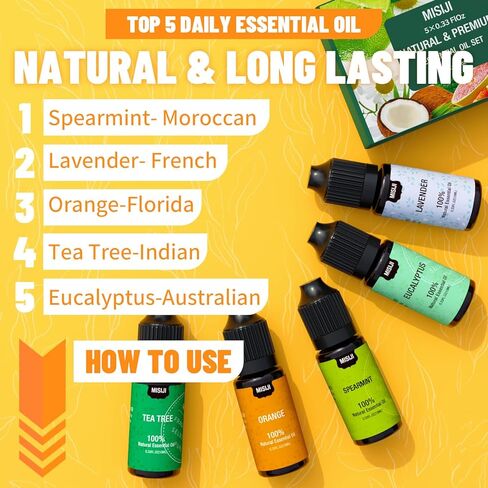 مجموعة الزيوت العطرية للناشر للمنزل، اللافندر، النعناع، ​​شجرة الشاي، الأوكالبتوس، البرتقال in Kuwait