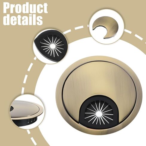Desk Grommet, 2 Pack Desk Grommets for Wire Organizer Cable Cord Hole Cover Computer Desks Wire Cable Grommet Tidy Cables Hole Cover Organizers for Home and Office Wires Organizer (60mm, Gold) in Saudi Arabia