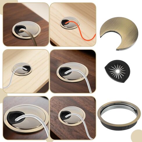 Desk Grommet, 2 Pack Desk Grommets for Wire Organizer Cable Cord Hole Cover Computer Desks Wire Cable Grommet Tidy Cables Hole Cover Organizers for Home and Office Wires Organizer (60mm, Gold) in Saudi Arabia