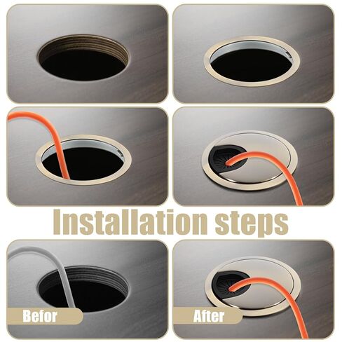 Desk Grommet, 2 Pack Desk Grommets for Wire Organizer Cable Cord Hole Cover Computer Desks Wire Cable Grommet Tidy Cables Hole Cover Organizers for Home and Office Wires Organizer (60mm, Gold) in Saudi Arabia