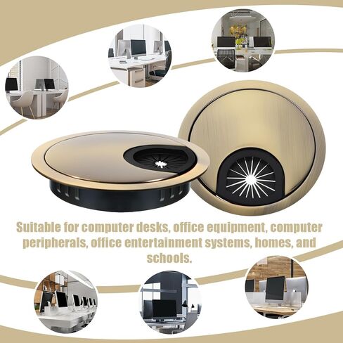 Desk Grommet, 2 Pack Desk Grommets for Wire Organizer Cable Cord Hole Cover Computer Desks Wire Cable Grommet Tidy Cables Hole Cover Organizers for Home and Office Wires Organizer (60mm, Gold) in Saudi Arabia