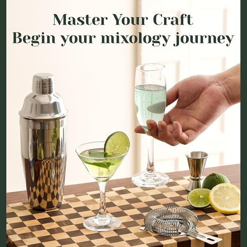 Cocktail Shaker Set,24-Piece Bar Bartender Kit with Stand,Martini Shaker,Jigger,Strainer,Mixer Spoon,Muddler,Liquor Pourers,Tongs,Opener,LCE Ball Mold&LCE Cubes,Bottle Stoppers|Silver in Saudi Arabia