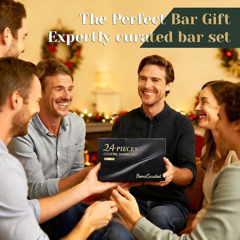 Cocktail Shaker Set,24-Piece Bar Bartender Kit with Stand,Martini Shaker,Jigger,Strainer,Mixer Spoon,Muddler,Liquor Pourers,Tongs,Opener,LCE Ball Mold&LCE Cubes,Bottle Stoppers|Silver in Saudi Arabia