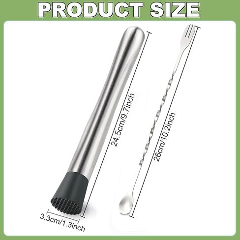 4Pcs 10'' Muddler and Spoon Set for Cocktails 304 Stainless Steel Fruit Smasher Home Bar Bartender Accessories Stirrers Mixing Tools for Mojitos Drinks Lemonade Stand Supplies in Saudi Arabia
