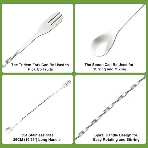 4Pcs 10'' Muddler and Spoon Set for Cocktails 304 Stainless Steel Fruit Smasher Home Bar Bartender Accessories Stirrers Mixing Tools for Mojitos Drinks Lemonade Stand Supplies in Saudi Arabia