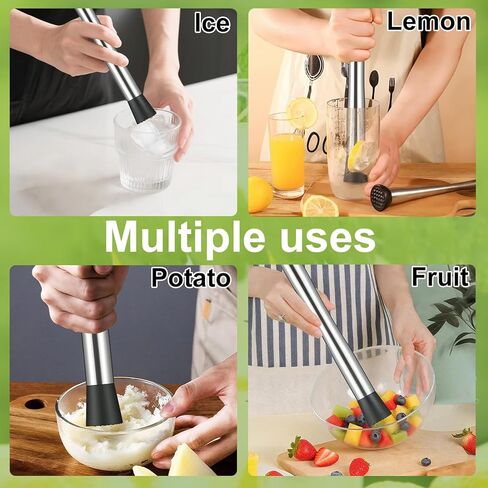4Pcs 10'' Muddler and Spoon Set for Cocktails 304 Stainless Steel Fruit Smasher Home Bar Bartender Accessories Stirrers Mixing Tools for Mojitos Drinks Lemonade Stand Supplies in Saudi Arabia