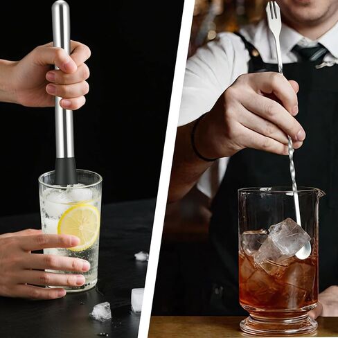 4Pcs 10'' Muddler and Spoon Set for Cocktails 304 Stainless Steel Fruit Smasher Home Bar Bartender Accessories Stirrers Mixing Tools for Mojitos Drinks Lemonade Stand Supplies in Saudi Arabia