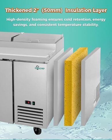 ثلاجة طاولة تحضير بيتزا سلطة الساندويتش التجارية مقاس 44 بوصة، ثلاجة مضادة من الفولاذ المقاوم للصدأ بباب واحد سعة 12.8 قدم مكعب مع مقالي 6 × 1/3، تحكم رقمي في درجة الحرارة، تذويب تلقائي، تبريد R290 in Kuwait