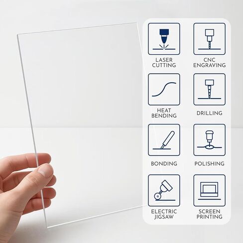 Professional-Grade Cast Acrylic Sheet 1/8" (3mm) | Clear PMMA Plexiglass Panel for CNC Machining, Laser Cutting, Sign Making, Displays & DIY Projects (4"x6") in Saudi Arabia