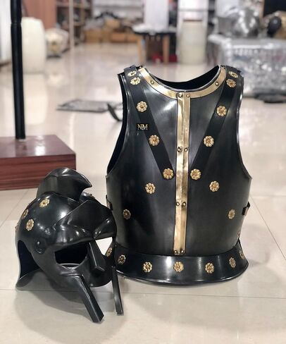 Burgonet Knight's Or Gladiator Helmet and Chestplate in Steel W/ Brass Trim in Saudi Arabia