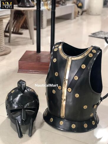 Burgonet Knight's Or Gladiator Helmet and Chestplate in Steel W/ Brass Trim in Saudi Arabia
