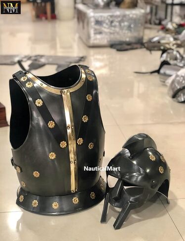 Burgonet Knight's Or Gladiator Helmet and Chestplate in Steel W/ Brass Trim in Saudi Arabia