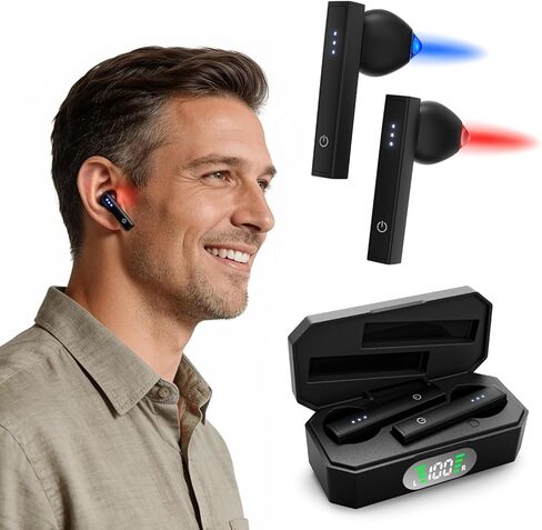 Red Light & Blue Light Therapy for Ears, 7-Mode Ear Light Therapy Device for Daily Care, Portable Light-weight Soothing Earbuds, Hands-Free Design, Rechargeable Light Therapy with Rechargeable Case in Saudi Arabia