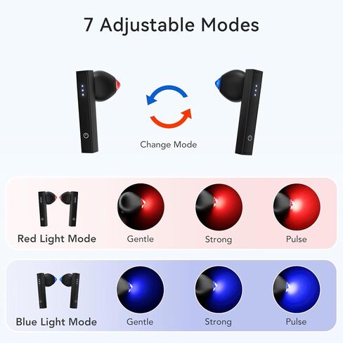 Red Light & Blue Light Therapy for Ears, 7-Mode Ear Light Therapy Device for Daily Care, Portable Light-weight Soothing Earbuds, Hands-Free Design, Rechargeable Light Therapy with Rechargeable Case in Saudi Arabia