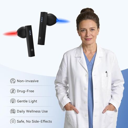Red Light & Blue Light Therapy for Ears, 7-Mode Ear Light Therapy Device for Daily Care, Portable Light-weight Soothing Earbuds, Hands-Free Design, Rechargeable Light Therapy with Rechargeable Case in Saudi Arabia