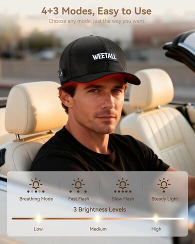 قبعة لاسلكية بإضاءة حمراء، قبعة شعر لاسلكية بإضاءة حمراء مع بطارية قابلة لإعادة الشحن بقدرة 2000 مللي أمبير في الساعة، مؤقت ذكي وجهاز تحكم، هدايا للرجال والنساء (أسود غامق) in Kuwait