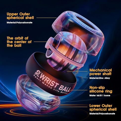كرة المعصم JIN BD LED كرة جيروسكوبية تعمل تلقائيًا - لعبة مكتبية ومدرب معصم للاعبين والعاملين في المكاتب (تخفف من التعب ومتلازمة النفق الرسغي) in Kuwait