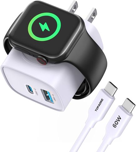 22W Charger for Apple Watch, 3-in-1 USB C Charger Block, Magnetic Wall Charger Travel Essentials for Apple Watch Series 10/9/8/7/6, for iWatch Ultra/SE, for iPhone/AirPods, 2 pcs, White in Kuwait