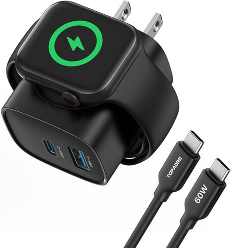شاحن 22W لـ Apple Watch ، كتلة شاحن USB C 3-in-1 ، أساسيات سفر شاحن الجدران المغناطيسية لسلسلة Apple Watch 10/9/8/7/6 ، لـ IWatch Ultra/SE ، لأجهزة iPhone/AirPods ، 2 كم ، أبيض ، أبيض in Kuwait