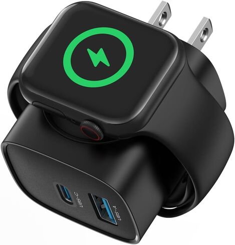 شاحن 22W لـ Apple Watch ، كتلة شاحن USB C 3-in-1 ، أساسيات سفر شاحن الجدران المغناطيسية لسلسلة Apple Watch 10/9/8/7/6 ، لـ IWatch Ultra/SE ، لأجهزة iPhone/AirPods ، 2 كم ، أبيض ، أبيض in Kuwait