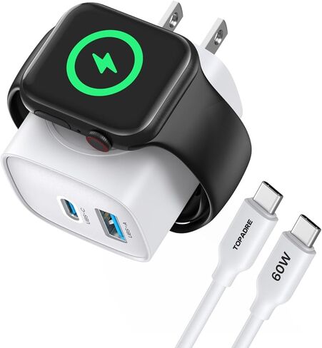شاحن 22W لـ Apple Watch ، كتلة شاحن USB C 3-in-1 ، أساسيات سفر شاحن الجدران المغناطيسية لسلسلة Apple Watch 10/9/8/7/6 ، لـ IWatch Ultra/SE ، لأجهزة iPhone/AirPods ، 2 كم ، أبيض ، أبيض in Kuwait