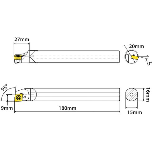 S16Q-SCLCR09 Lathe Tool Holder for CC..09T3.. (CC..32.51) Inserts. in Saudi Arabia