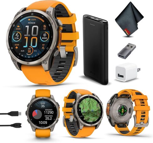 Garmin Fenix ​​8 43mm Amoled Sapphire Premium Multisport GPS Smartwatch Gold Soft Gold with Fog Gray/Sandstone Silicone Band ، مصباح يدوي LED ، حزمة مراقبة صحية ولياقة البدنية للرجال والنساء in Kuwait