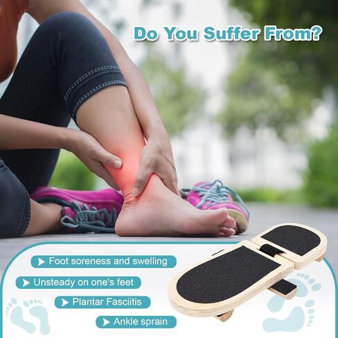 Ankle Balance Board - Adjustable SingleLeg Balance Board — Ankle Strengthener with Plantar Fasciitis Massage Ball and Two Resistance Bands, Suitable for Sprain Rehabilitation, Stability Training, Physical Therapy, and Plantar Fasciitis Recovery in Saudi Arabia