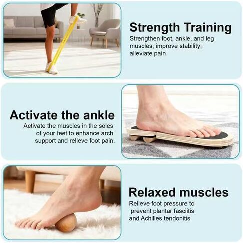 Ankle Balance Board - Adjustable SingleLeg Balance Board — Ankle Strengthener with Plantar Fasciitis Massage Ball and Two Resistance Bands, Suitable for Sprain Rehabilitation, Stability Training, Physical Therapy, and Plantar Fasciitis Recovery in Saudi Arabia