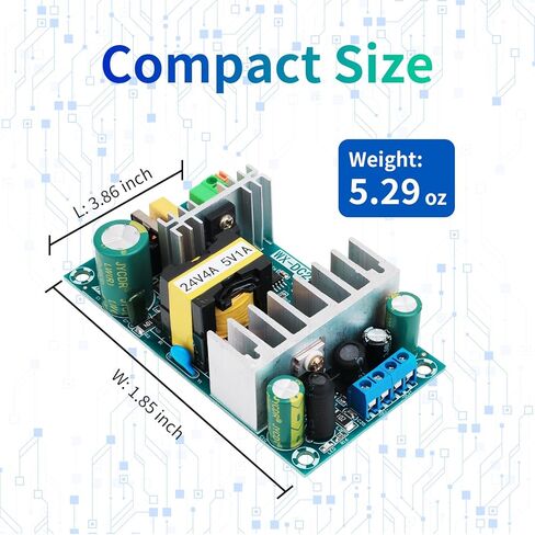 AC to DC Isolated Power Supply Module 120W, Dual Output DC 24V 4A & 5V 1A, Wide Input AC 90–256V 50-60Hz, Industrial Grade Power Supply for Electronic Equipment, Solar PV Systems in Kuwait