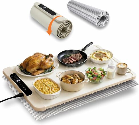 Food Warming Mat Extra Large 36 x 15 Inch with Heat Resistant Pad, Adjustable 50–100°C, Up to 10-Hour Timer, Child Lock Safety, Fits Multiple Dishes for Family Dinners, Holidays & Parties in Saudi Arabia